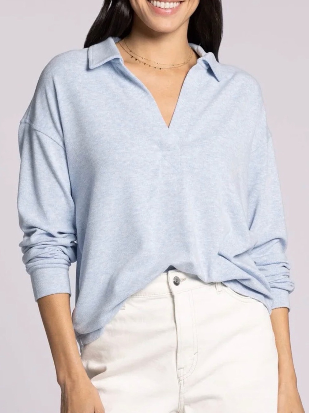 THREAD & SUPPLY - TAYLOR COLLARED TOP SKY BLUE HEATHER Size L NWT